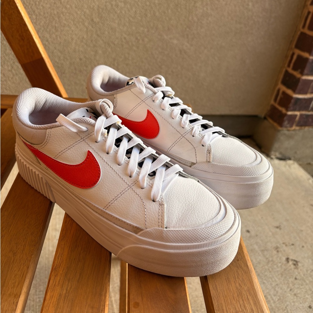 NIKE White and Orange Chunky Sole Sneakers